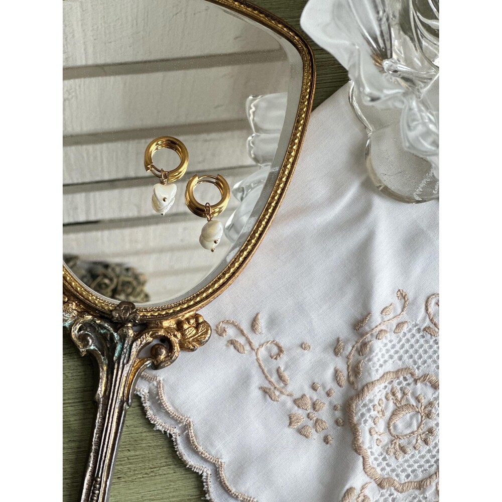 Handmade Pearl Glow Earrings - Natural Mother of Pearl Dangle Hoops